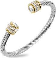 🌟 women's stainless steel twisted cable wire bracelet, winhime birthstone cable bangle designer inspired cuff bracelet for teen girls in two tone silver gold logo