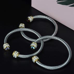 img 1 attached to 🌟 Women's Stainless Steel Twisted Cable Wire Bracelet, Winhime Birthstone Cable Bangle Designer Inspired Cuff Bracelet for Teen Girls in Two Tone Silver Gold