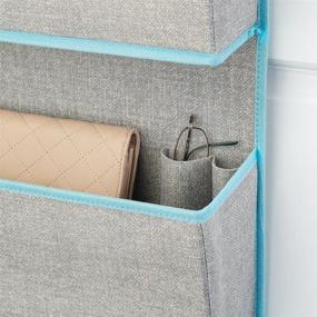 img 1 attached to mDesign Soft Fabric Over The Door Hanging Storage Organizer - 3 Large Pockets 🚪 for Closets, Hallway, Entryway - Hooks Included - Textured Print, 2 Pack - Gray/Teal Blue