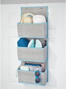 img 2 attached to mDesign Soft Fabric Over The Door Hanging Storage Organizer - 3 Large Pockets 🚪 for Closets, Hallway, Entryway - Hooks Included - Textured Print, 2 Pack - Gray/Teal Blue