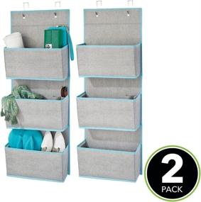 img 3 attached to mDesign Soft Fabric Over The Door Hanging Storage Organizer - 3 Large Pockets 🚪 for Closets, Hallway, Entryway - Hooks Included - Textured Print, 2 Pack - Gray/Teal Blue