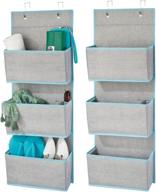 mdesign soft fabric over the door hanging storage organizer - 3 large pockets 🚪 for closets, hallway, entryway - hooks included - textured print, 2 pack - gray/teal blue logo