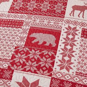 img 1 attached to 🎄 Christmas Queen Size Quilt Set - Festive Home Bedding, Rustic Lodge Bedspread, Moose Bear Plaid Patchwork Design, Lightweight Holiday Quilt - Reversible Coverlet in Red and White