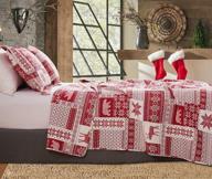 🎄 christmas queen size quilt set - festive home bedding, rustic lodge bedspread, moose bear plaid patchwork design, lightweight holiday quilt - reversible coverlet in red and white logo