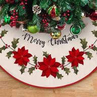 🌲 christmas burlap rustic tree skirt by david rocco: 48 inch farmhouse-style xmas tree mat with holly leaves and red flowers логотип