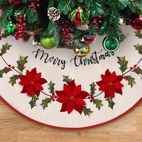 img 4 attached to 🌲 Christmas Burlap Rustic Tree Skirt by DAVID ROCCO: 48 inch Farmhouse-Style Xmas Tree Mat with Holly Leaves and Red Flowers