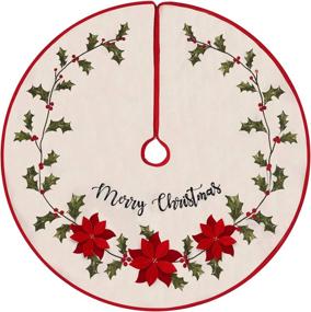 img 3 attached to 🌲 Christmas Burlap Rustic Tree Skirt by DAVID ROCCO: 48 inch Farmhouse-Style Xmas Tree Mat with Holly Leaves and Red Flowers