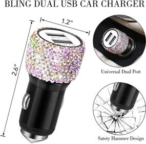 img 2 attached to 💎 Bling Car Accessories Set for Women: Car Phone Holder Mount, Dual USB Car Charger, Coasters, Auto Hooks, Glasses Holders (AB Color)