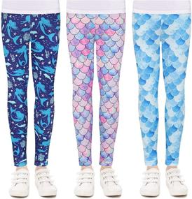 img 4 attached to 🧜 Quedoris 3 Pack Printed Mermaid Leggings: Stylish Girls' Clothing for Leggings