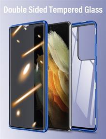 img 2 attached to 🔒 KumWum Privacy Case for Samsung Galaxy S21 Ultra - Tempered Glass, Front and Back Metal Bumper, Magnetic Adsorption, Anti Peep, Blue Color