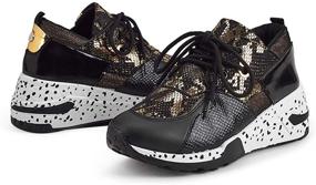 img 1 attached to 🐆 Lucky Step Women's Wedge Cliff Sneakers: Retro Leopard Colorblock Running Sport Trainer Casual Shoes