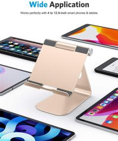 img 3 attached to 🔥 Регулируемый держатель для планшета - OMOTON T1 iPad Stand, настольная алюминиевая подставка для планшета, совместима с iPad Air 4/Mini, новый iPad 10.2/9.7, iPad Pro 11/12.9, Samsung, Nintendo и другими устройствами - золотой