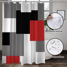 img 3 attached to Geometric Red Shower Curtain Set: 4-Piece Bathroom Decor with Non-Slip Rugs, Toilet Lid Cover, Bath Mat | Black Gray Accessories | Durable Polyester Fabric