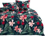🌺 wake in cloud tropical floral comforter set: luxurious queen size microfiber bedding with exquisite floral and tree leaf design - 3 piece set logo