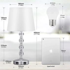 img 1 attached to 🌙 Acaxin 17'' Cute Crystal Table Bedside Lamp Set of 2: USB Charging, Dimmable, Silver & White, Touch Control Nightstand Lamp for Bedroom, Guest Room (Bulb Included)