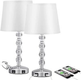 img 4 attached to 🌙 Acaxin 17'' Cute Crystal Table Bedside Lamp Set of 2: USB Charging, Dimmable, Silver & White, Touch Control Nightstand Lamp for Bedroom, Guest Room (Bulb Included)