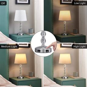 img 3 attached to 🌙 Acaxin 17'' Cute Crystal Table Bedside Lamp Set of 2: USB Charging, Dimmable, Silver & White, Touch Control Nightstand Lamp for Bedroom, Guest Room (Bulb Included)