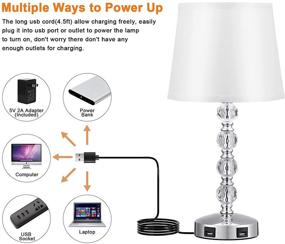 img 2 attached to 🌙 Acaxin 17'' Cute Crystal Table Bedside Lamp Set of 2: USB Charging, Dimmable, Silver & White, Touch Control Nightstand Lamp for Bedroom, Guest Room (Bulb Included)