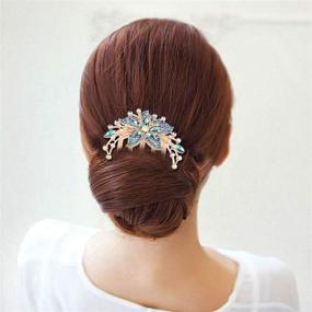 img 1 attached to 💙 Sankuwen Flower Rhinestones Hair Combs Accessories (Blue): Enhancing Beauty and Elegance