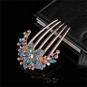 img 3 attached to 💙 Sankuwen Flower Rhinestones Hair Combs Accessories (Blue): Enhancing Beauty and Elegance