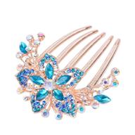 💙 sankuwen flower rhinestones hair combs accessories (blue): enhancing beauty and elegance logo