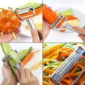 img 1 attached to 🥕 Stainless Steel Double Slice Vegetable Fruit Peeler Slicer Cutter - Sharp, Quick, and Easy Multifunctional Tool for Cooking - Potato, Cucumber, and more - Includes Cleaning Brush