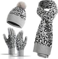 🐆 eco-friendly leopard winter hat scarf glove set with pom for women logo