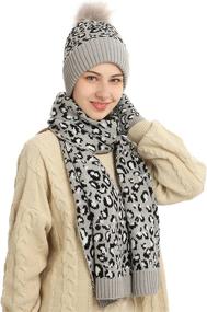 img 3 attached to 🐆 eco-friendly Leopard Winter Hat Scarf Glove Set with Pom for Women