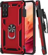 📱 ruky galaxy s21 5g case - samsung s21 5g case with belt clip holster, ring holder - military grade, magnetic car mount compatible, shockproof, anti-scratch, rugged case for samsung galaxy s21 5g 6.2" (red) logo