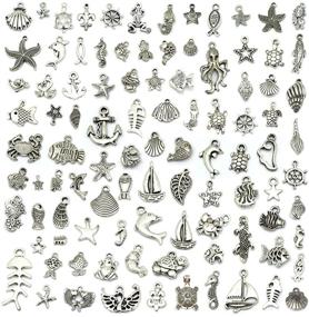 img 4 attached to 🐚 Wholesale 100 Pieces Antique Silver Charm Pendant Collection for DIY Jewelry Making, Sea Animals Styles - JIALEEY