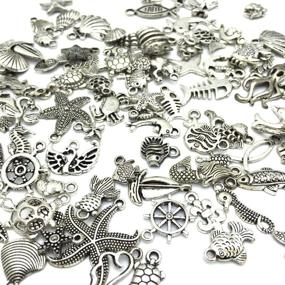 img 2 attached to 🐚 Wholesale 100 Pieces Antique Silver Charm Pendant Collection for DIY Jewelry Making, Sea Animals Styles - JIALEEY