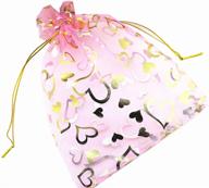 💗 qianhailizz 100 pack 7x9 inch pink heart drawstring organza bags for jewelry, gifts, and wedding favors logo