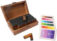 🖌️ vintage wooden rubber stamp set with colorful ink pad - diy crafts, diary, cards & more - 70pcs letters, numbers, and symbols (kids edition) logo