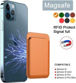 img 2 attached to 🔶 Elctman Magnetic Credit Card Holder Leather Wallet - iPhone 12 Compatible - RFID Protection - Holds 1-2 Cards - Orange01