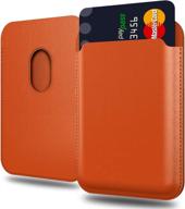 🔶 elctman magnetic credit card holder leather wallet - iphone 12 compatible - rfid protection - holds 1-2 cards - orange01 logo