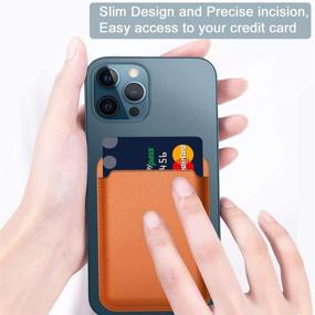 img 3 attached to 🔶 Elctman Magnetic Credit Card Holder Leather Wallet - iPhone 12 Compatible - RFID Protection - Holds 1-2 Cards - Orange01