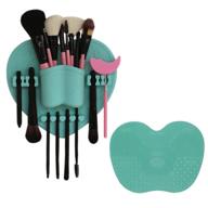 silicone makeup brush organizer + cleaning mat - mint green, easily mountable to wall, mirror, dresser, or tile for air drying. logo