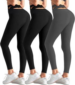 img 4 attached to 🏋️ Aoliks Women's Black Leggings - High Waist Tummy Control Athletic Running Leggings, Non-Transparent Yoga Pants for Workouts