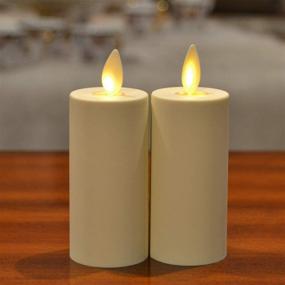 img 2 attached to 🕯️ Pack of 2 Ivory Unscented Flickering Votive Flameless Candles: 1.5"x 4.5" Moving Wick Flame LED Battery-Operated Votives with Timer, Remote Control Included