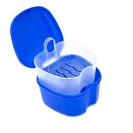 🦷 genco dental denture case with strainer – night cleaner denture bath box for retainer, mouthguard, false teeth, and denture cleaning (blue) logo