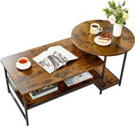 🏢 wohomo industrial modern nesting coffee table set of 2 - small round side table and rectangular coffee table - 2 in 1 detachable pieces - rustic brown, ideal for living room логотип