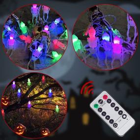 img 1 attached to 🎃 Halloween Skeleton Decoration String Lights - 2 Packs of 30 LED: Outdoor/Indoor, Remote Control, Waterproof, Battery Operated - Perfect for Haunted Houses & Halloween Party Decoration!