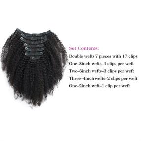 img 2 attached to 👩 Sassina Thick Virgin Brazilian Afro Curly Clip In Hair Extensions for Black Women - 4C 4A Style, Natural Black Color, 120g, 7 Pieces, Double Wefts, 17 Clips - AC 14 Inch