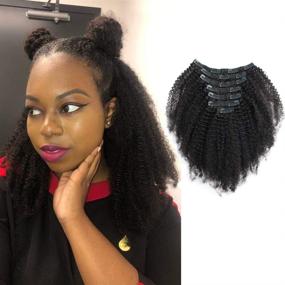 img 4 attached to 👩 Sassina Thick Virgin Brazilian Afro Curly Clip In Hair Extensions for Black Women - 4C 4A Style, Natural Black Color, 120g, 7 Pieces, Double Wefts, 17 Clips - AC 14 Inch