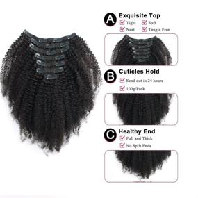 img 3 attached to 👩 Sassina Thick Virgin Brazilian Afro Curly Clip In Hair Extensions for Black Women - 4C 4A Style, Natural Black Color, 120g, 7 Pieces, Double Wefts, 17 Clips - AC 14 Inch