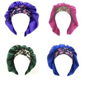 img 4 attached to 4 Pcs Satin Sleep Cap Set: Soft Bonnets for Women Haircare Hair Loss in Royal Blue, Purple, Rose, and Dark Green