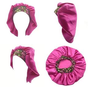 img 2 attached to 4 Pcs Satin Sleep Cap Set: Soft Bonnets for Women Haircare Hair Loss in Royal Blue, Purple, Rose, and Dark Green