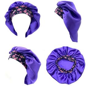 img 3 attached to 4 Pcs Satin Sleep Cap Set: Soft Bonnets for Women Haircare Hair Loss in Royal Blue, Purple, Rose, and Dark Green