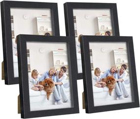 img 4 attached to Set of 4 Q.Hou 5x7 Black Picture Frames - High Definition Glass, Tabletop or Wall Mount - Ideal for Photo Display (005US-QH-MD5X7-BK)