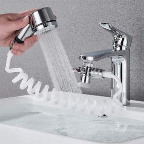 img 4 attached to 🚿 Sink Shower Hose Sprayer with Hand Shower, Shampoo Sink Attachment, Extension Tubes, Metal Shower Head, Adjustable Modes, Copper Valve Adapter - No Drilling Support